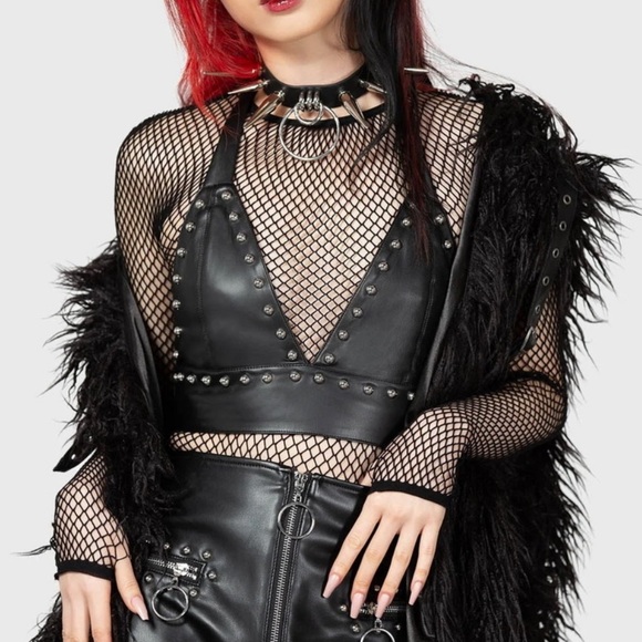 Killstar Studded Black studded leather halter Top - Picture 4 of 5